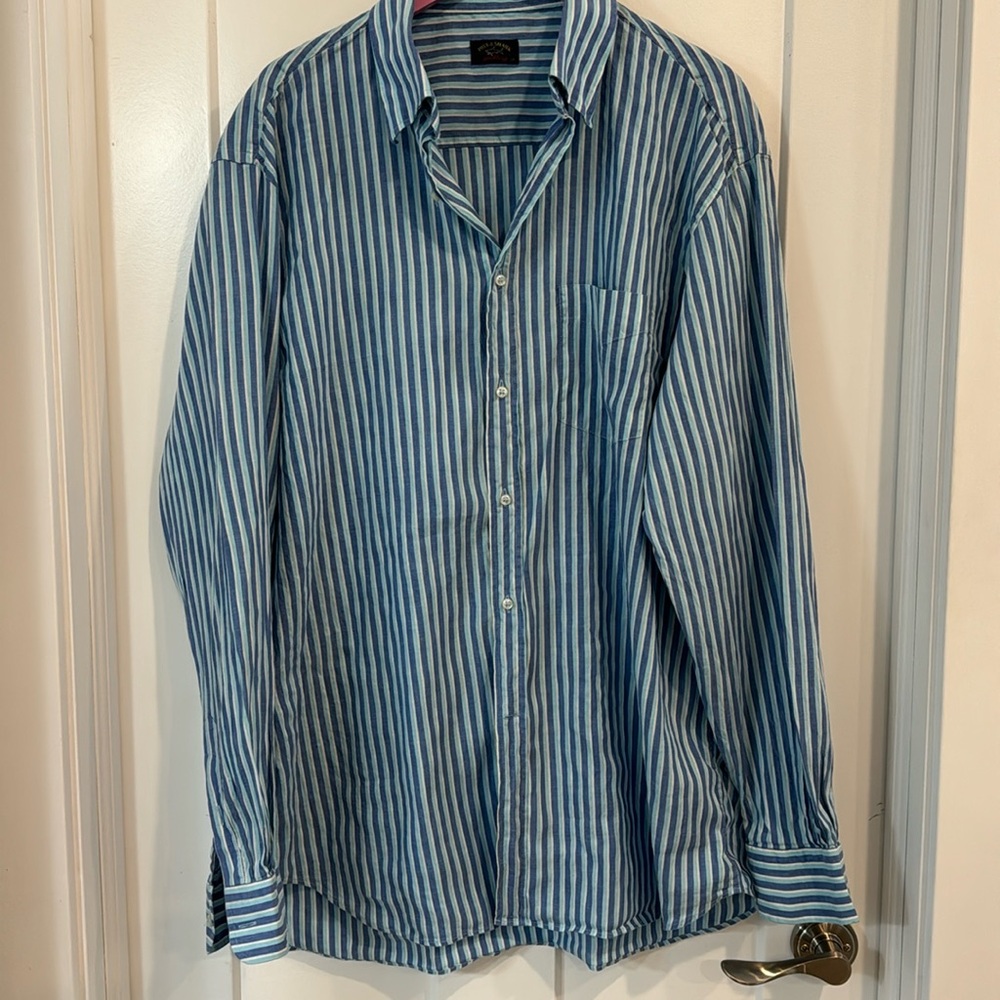 Paul & Shark linen button up blue teal and white striped size XXL